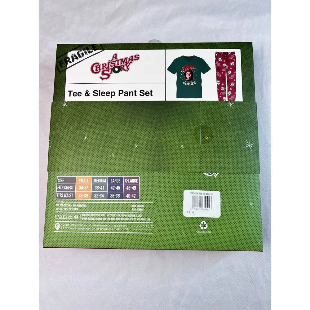 A Christmas Story New in Box Men's Tee & Pants Ralphie Oh Fudge Pajama Set XL